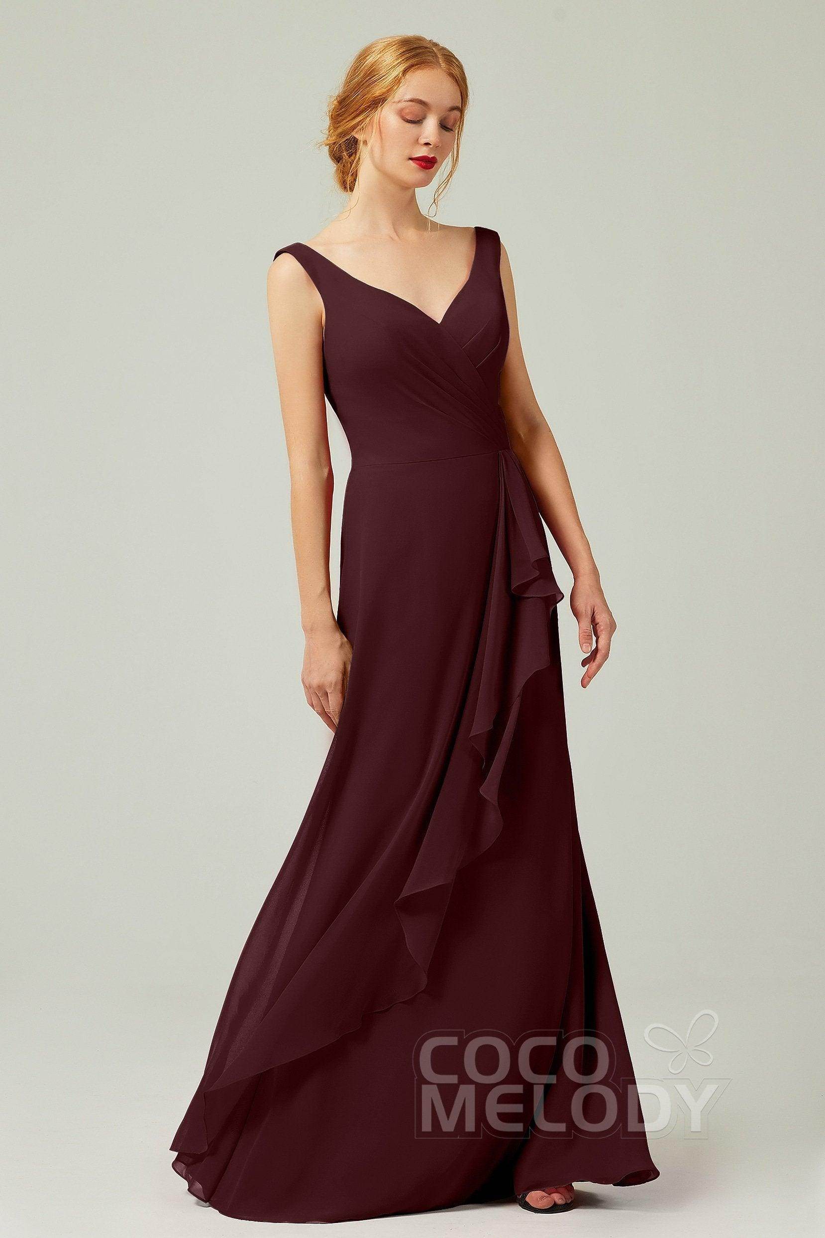 Sheath-Column Floor Length Chiffon Bridesmaid Dress Formal Dresses CB0344PS - COCOMELODY